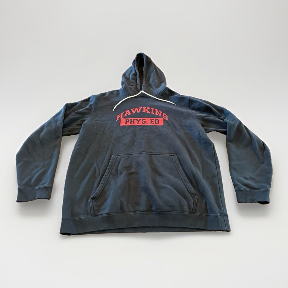 Nike Mens Black Stranger Things Hawkins Phys. ED Logo Hooded Sweatshirt Size XL